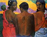 Tahitian Paintings - Three Tahitians by Paul Gauguin
